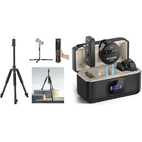 NEEWER Photography Light Stand, 1.5-6.4ft/47-195cm Aluminum Reversible Studio Lighting Tripod, Portable Phone Video Stand w/ 1/4" Screw, KM18 Wireless Lavalier Microphone for USB C Included
