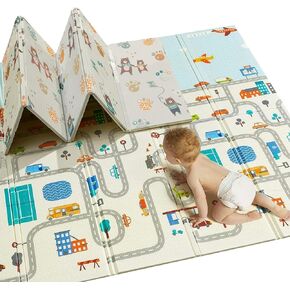 Baby Play Mat Foldable - 71x59 Baby Play Mat, Reversible Bear Playmat, Non-Slip & Wipeable Baby Crawling Mat, Playpen Mat for Indoor & Outdoor, 71x59 Playpen Mat for Floor Play,Extra Thick & Non-Toxic