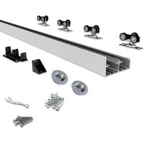 JUBEST Bypass Door Hardware 48", Aluminum Sliding Closet Door Hardware Set with Finger Pull Included, Smoothly and Quietly, for 2 Door System, Fit Door Thickness 1 3/8" or 1 3/4", Easy to Install