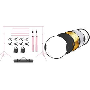 Neewer Pink Photo Studio Backdrop Support System, 10ft/3m Wide 6.6ft/2m High Adjustable Background Stand with 4 Crossbars, 6 Backdrop Clamps for Portrait Photography, RF-56II Light Reflector Included