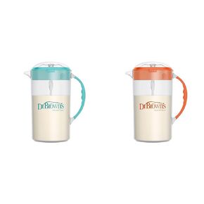 Dr. Brown's 32oz Baby Formula Mixing Pitcher Bundle with Adjustable Stopper, Locking Lid & No Drip Spout, Teal & Orange