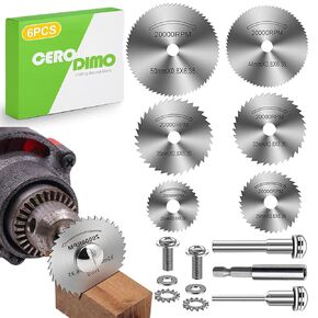 6 PCS HSS Rotary Drill Saw Blades Set, Disc Wheel Cutting Blades with 1/8" & 1/4" Mandrel & 1/4" Hex Shank; Compatible with Rotary Tools for Wood, Plastic, and Aluminum Cutting