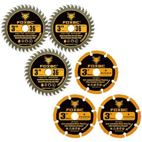 FOXBC 3 Inch Carbide Circular Saw Blade 36 Tooth, 3" Carbide Grit Multi-Material Cut-Off Disc - 6 Pack