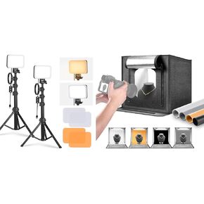 NEEWER BP66 Basic LED Video Light Panel Lighting Kit, 2 Pack Bi Color Dimmable Portable Studio Lights, 3200K~5600K for Photography Video Recording Live Streaming, LP40 Photo Studio Light Box Included