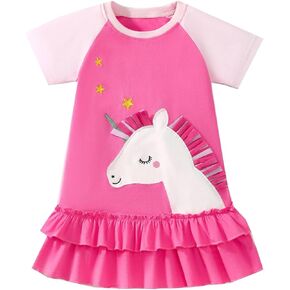 HILEELANG Toddler Girl Short Sleeve Easter Dress Cotton Casual Jersey Shirt Playwear Applique Dress