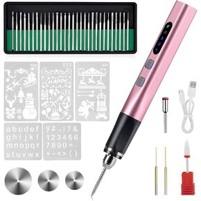 [Upgrade 2-Way Rotary] Electric Engraving Pen with 37 Bits, Cordless Engraver Pen USB Rechargeable, Portable DIY Rotary Engraver Machine for Jewelry Wood Glass Stone Carving (Silver)