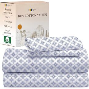 California Design Den Queen Sheet Set - Natural 100% Cotton Sheets Queen Size Bed Set with Deep Pockets, Soft Sateen Weave, Breathable, Cooling and Durable Bedding - White