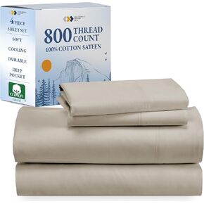 California Design Den Luxury 800 Thread Count 100 ٪ من أوراق القطن لسرير بحجم كوين ، وفراش جودة الفندق مع صفيحة مركبة جيب عميق ، وتبريد وأكثر ليونة من أوراق القطن المصرية -أبيض