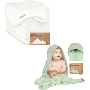 KeaBabies Organic Baby Washcloths and Baby Hooded Towel - Soft Baby Wash Cloths for Newborn, Kids - Baby Towel, Toddler Towels, Hooded Towels for Baby