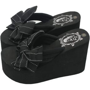 Mamilove Womens Chunky High Platform Wedge Flip-flops Sandals 5.5 Black