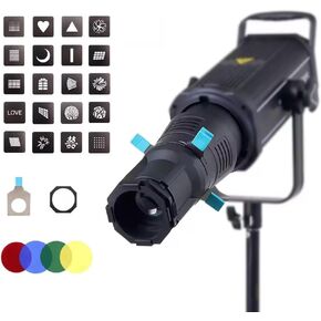 Bowens Mount 19° Lens Spotlight Conical Optical Snoot kit,Photography Studio Lighting Projector Accessory with 20 Gobos,4 Color Filters for Aputure Amaran 100DS/XS 200XS/DS 300C/DII/X 60D/XS
