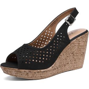 Altxic Women's Casual Peep Toe Hollow Out Adjustable Buckle Strap Slingback Dressy Platform Wedge Sandals