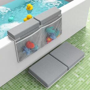 Baby Bath Kneeler and Elbow Rest Pad Set, 8 Strong Suction Cups Bath Kneeler, Widened Pockets Baby Bathing Mat Babyes Bathses Kneelering, Machine Wash Kneeling Pad for Bathing Babyes