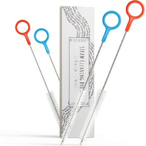 Heavy Duty Cleaning Brushes Set of 4 - Extra Long Straw Cleaners for Metal and Plastic Reusable Drinking Straws, to Clean Small Spaces, Sippy Cups, Water Bottles - Sturdy Hard Brush Bristles