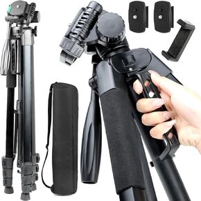 81" Aluminum Phone & Camera Tripod, Extendable Cell Phone Tripod Stand Compatible with iPhone/Android/Action Camera is Perfect for Live Streaming/Video Recording/Selfies