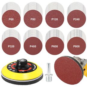 80PCS Angle Grinder Sanding Discs and 5 Inch Hook and Loop Backing Pad, Angle Grinder Attachments with 5/8-11 Threads with 8MM Drill Adapter,Sandpaper Set for Sanding Polishing 60-800 Grit