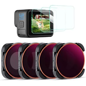 K&F Concept 4-Pack ND/PL Lens Filter + Screen Protector for GoPro Hero12 /Hero11 /Hero10 /Hero 9 Black, ND8/PL ND16/PL ND32/PL ND64/PL + Screen Protector + Lens Protector + Front LCD Display Film