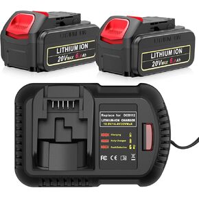 2 Packs 6000mAh Battery Replace for DeWalt 20V Max Battery with DCB112 Fast Charger, DeWalt 20V Batteries and Charger Combo Compatible with DCB206/DCB205/DCB208 & DCD/DCF/DCG Series Power Tools