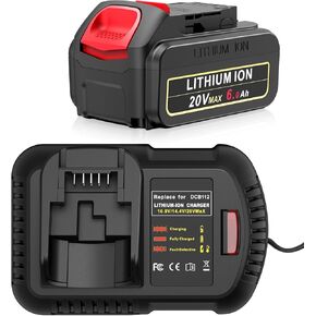 2 حزمة 6000 مللي أمبير في الساعة بطارية استبدال لبطارية DeWalt 20v Max مع شاحن سريع DCB112 ، بطاريات DeWalt 20V و Combo الشاحن متوافق مع DCB206/DCB205/DCB208 و DCD/DCF/DCG أدوات السلسلة