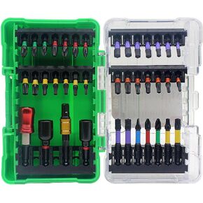 Impact Driver Bit Set, 39 Piece S2 Steel Screwdriver Bit Set, Hex, Torx, Phillips, Slotted, Magnetic Socket, 1/4''Adapter and Quick Release Bit Holder with Case