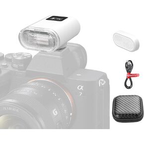F12 Mini Camera Flash Speedlite for Canon/Nikon/Fuji/Sony/Ricoh GR3/GR3X Digital Film Cameras, Portable Mini Hot Shoe Flashlight for DSLR Cameras White