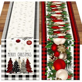 TOYPOPOR Set of 2 Christmas Table Runner, TOYPOPOR 2Pcs Buffalo Linen Christmas Trees Dining Table Runner for Xmas Holiday Seasonal Winter Decoration Indoor Outdoor Party Wedding - 72Inches