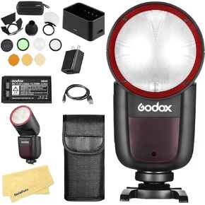 Godox V1 V1-C V1C USA Version Camera Flash with Godox AK-R1 Accessories Kit for Canon Cameras,76Ws 2.4G TTL 1/8000 HSS,480 Full Power Shots,1.5s Recycle Time,2600mAh Li-ion Battery