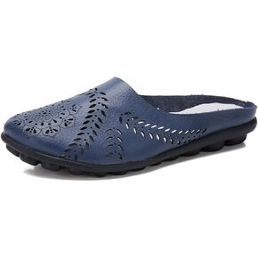RiceelSor Women All-Match Hollow Breathable Flats Summer Slippers,Slip-on Round Toe Non-slip Softsole Lightweight Comfortable Orthotic Dressy Leather Loafer