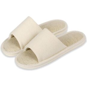 Anmerl Summer House Slippers for Women & Men, Indoor/Outdoor Open Toe Washable Slides with Non-Slip Sole, Breathable Cotton Linen Shower Shoes for Home Travel Spa