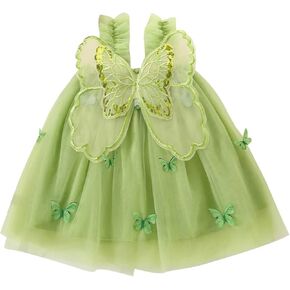 Baby Girl Toddler Butterfly Dress Sleeveless Tulle Tutu Wings Fairy Layered Ruffle Birthday Party Princess Dresses (Green,2-3 Years)