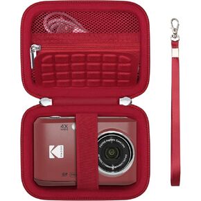 Digital Camera Case Compatible with Kodak PIXPRO FZ55 FZ45 Digital Camera, Vlogging Camera Storage Holder Travel Bag with Mesh Pocket for Battery, USB Cable, SD Card, Pink