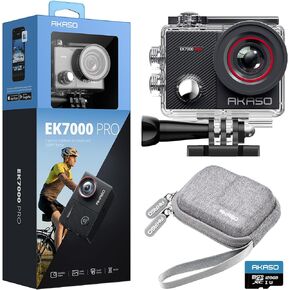 AKASO EK7000 Pro 4K30FPS Action Camera with 64GB MicroSD Card and Protective Mini Carrying Case Bundle