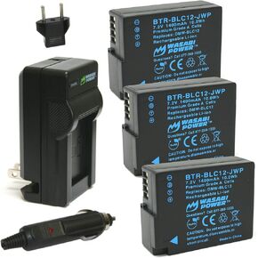 Wasabi Power Battery (3-Pack) & Charger for Panasonic Lumix DMW-BLC12, DMW-BLC12PP, DE-A79, DE-A79B & Lumix DMC-G85, DMC-G7, DMC-G6, DMC-G5, DMC-FZ300, DMC-FZ200, DMC-GH2, DMC-GX8 (Fully Decoded)