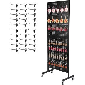 Eastern Tree Metal Pegboard Display Stand 2'x 5'with 30 Hooks, Pegboard Panels Display with Wheels, Peg board Display Rack, Standing Pegboard Display- Black