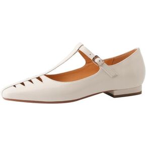 TinaCus Women's Genuine Leather Handmade Hollow Out T-Strap Mary Jane Flats Shoes