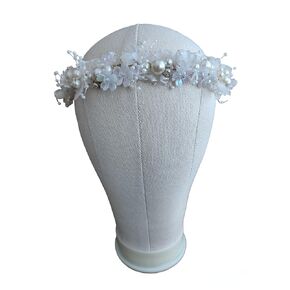 First Communion headpiece with Pearls for Girls, Handmade Baptism Headband, Flower Girl Wedding handmade crown for baptism and first communion(White)
