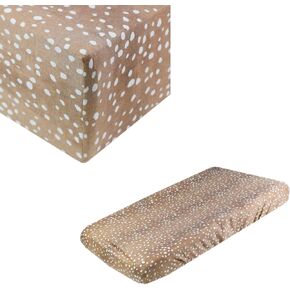 Copper Pearl Nursery Bundle | Premium Fitted Knit Crib Sheet/Toddler Sheet | Premium Knit Diaper Changing Pad Cover | Fawn