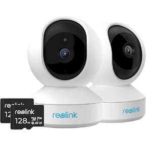 REOLINK Indoor Security Camera E1 Pro 2 Pack Bundle with 2pcs 128GB SD Card, Indoor Camera for Home Security with Phone App, 2.4/5GHz WiFi, Baby Monitor, Pet Camera