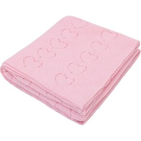 Lilax Swaddling Blanket for Baby Girl, 100% Luxury Cotton Knit Heart Baby Girl Blanket, Receiving Blanket for Newborns Infants & Toddlers 33.5''x31.5'', Cream