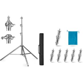 Selens 9.2 ft/2.8 m Heavy Duty Light Stand, Selens 6 Pcs Standard 1/4 '' to 3/8 '' Metal Male Convertor Threaded Screw Adapter