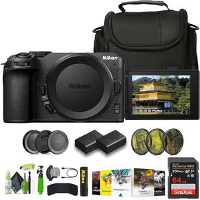 Nikon Z30 Lightweight Mirrorless Camera + ENEL25 Replacement Battery + Soft Case + Memory Card Wallet + Extreme PRO 64GB Card + 12 Inch Flex Tripod + Photo Editing Software + More