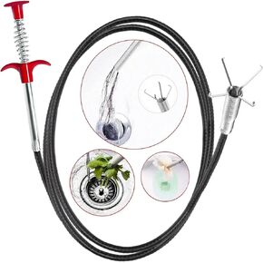 Drain Snake,33 inch Flexible Grabber Claw Pick Up Reacher Tool,Drain Clog Remover - Gutter Cleaning Tools for Home Sink, Bathroom Tub,Drain, Toilet, Tight Spaces