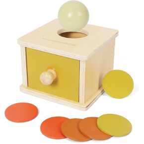 Wooden Montessori Coin Box Color Shape Sorting Matching Baby Toys, 2-in-1 Drop Box Object Permanent Box, Toddler Educational Learning Toy Gift