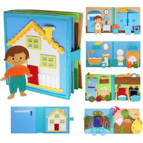 Daily Life of Boys Busy Book for Toddlers,Montessori Busy Books,Preschool Felt Busy Quiet Book Learning Life Skills,House Pretend Play Dress UP Game,Montessori Toys for 3 4 5 Years Autism Sensory
