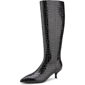 Aerosoles Women's Loano Knee High Boot, Black Croco Faux Leather, 9