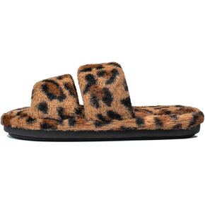 Xixitiao Leopard طباعة النعال المطبوعة للنساء - فتحات منزل مفتوحة ، شرائح راحة رغوة الذاكرة ، أحذية غرفة نوم غير قابلة للانزلاق