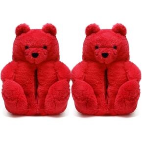 Women's Teddy Bear Slippers, Red Fuzzy Slippers Indoor Cute House Shoes for Women Ladies Teen Girls Fluffy Funny Bedroom Animal Slides for Women Birthday Valentine's Gift Ideas