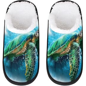 Watercolor Sea Turtle House Slippers, Soft Home Slippers Winter Indoor Slippers Non-Slip Spa Slippers Shoes for Women Men Hotel Bedroom Shoes Slippers
