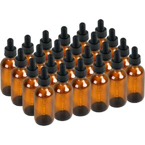 24 Pack 2oz Glass Boston Round Bottle with Graduated Calibrated Glass Pipettes - UV Black - Tincture Bottles for Essential Oils, Liquids - Leakproof Travel Bottles