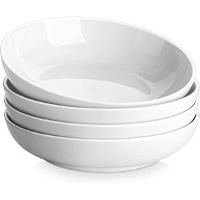 MALACASA 10" Large Pasta Bowls, 56 OZ White Salad Bowls Soup Bowls, Porcelain Serving Bowls Set of 4, Large Kitchen Bowl Plates Pasta Plates, Microwave & Dishwasher Safe, Series REGULAR